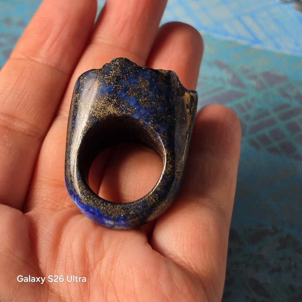 Carved Lapis Lazuli Chunky Band Ring Real Stone Pyrite Inclusions Size 7 - Picture 12 of 15